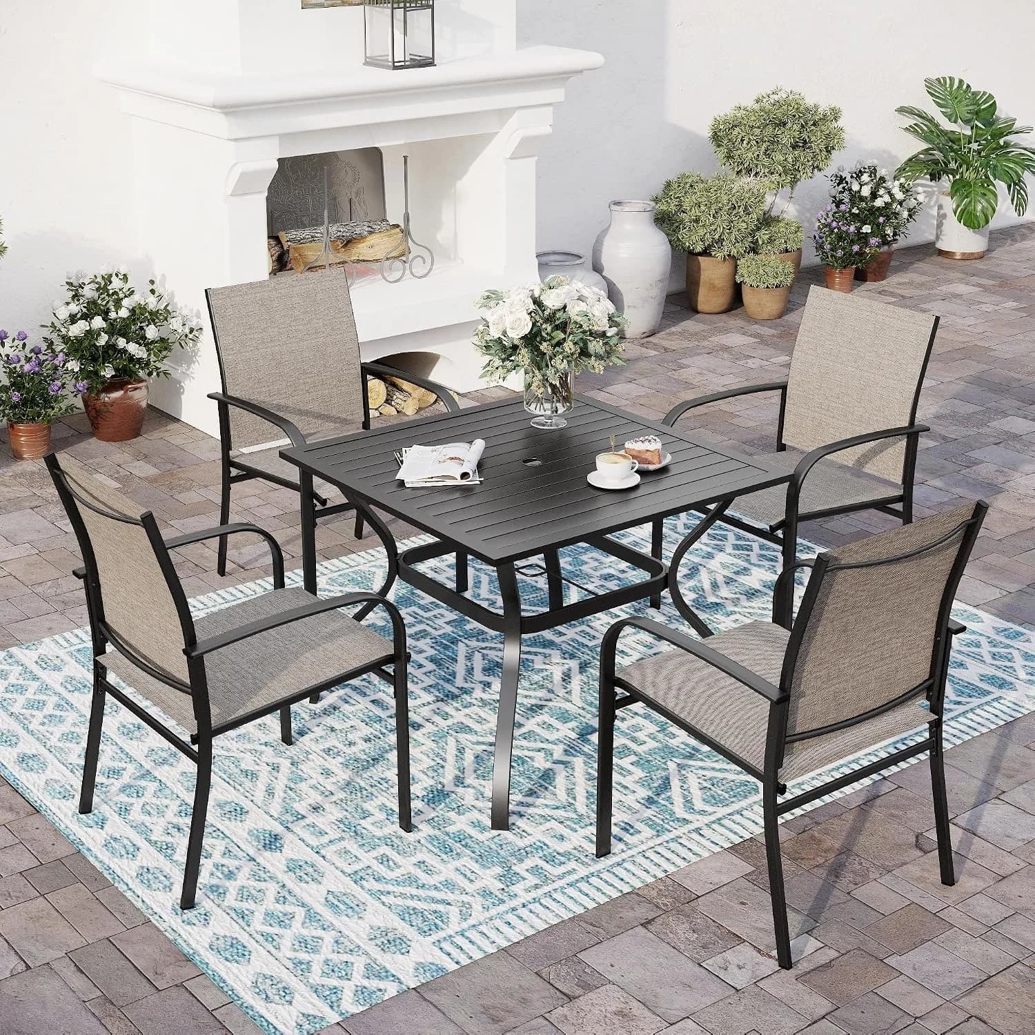 SUNSHINE VALLEY 5pc Patio Dining Set, 37" Square Table & 4 Brown Chairs