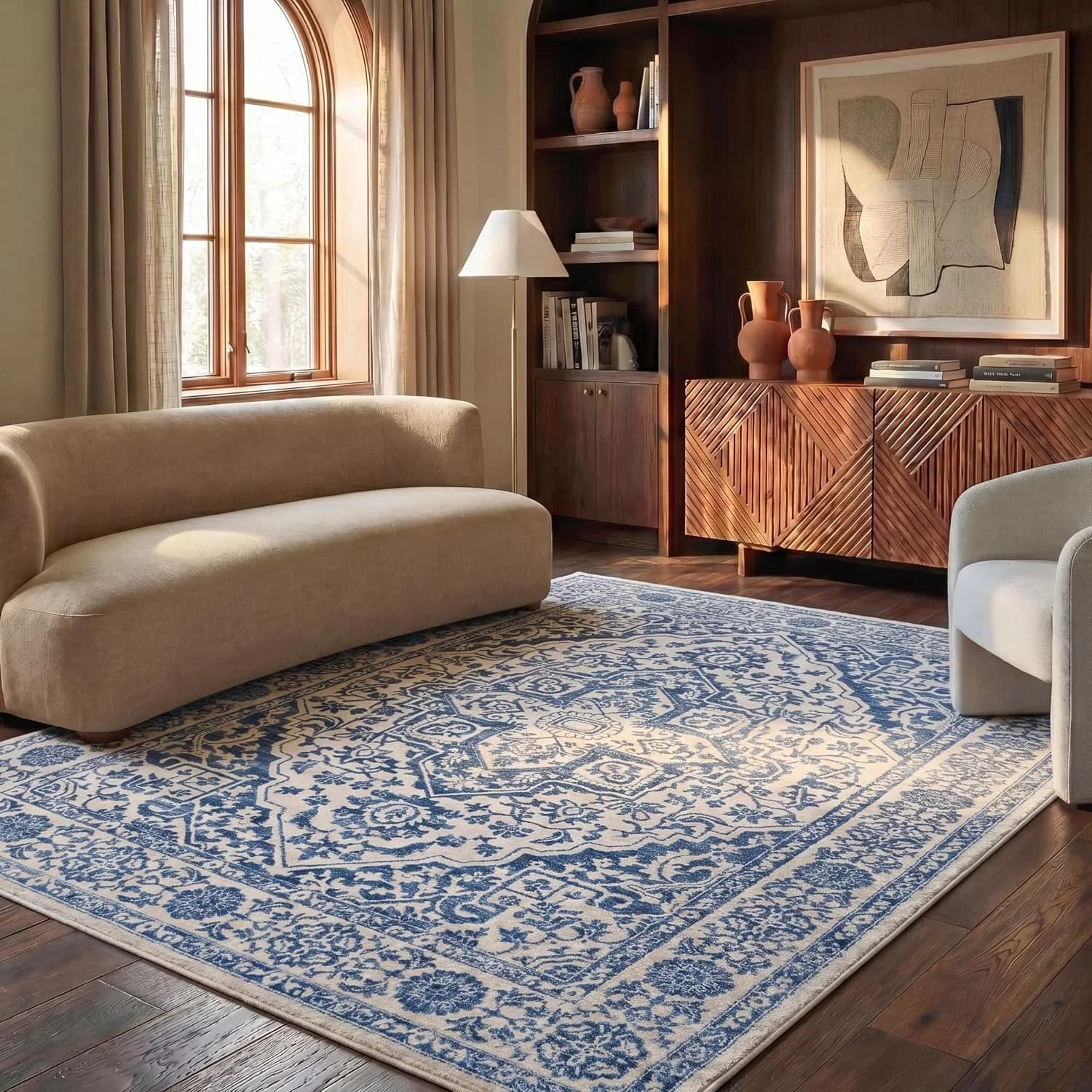 SAFAVIEH Area Rug 8x10 - Brentwood Collection - Large - Navy & Light Grey, Medallion Distressed Design, Non-Shedding & E