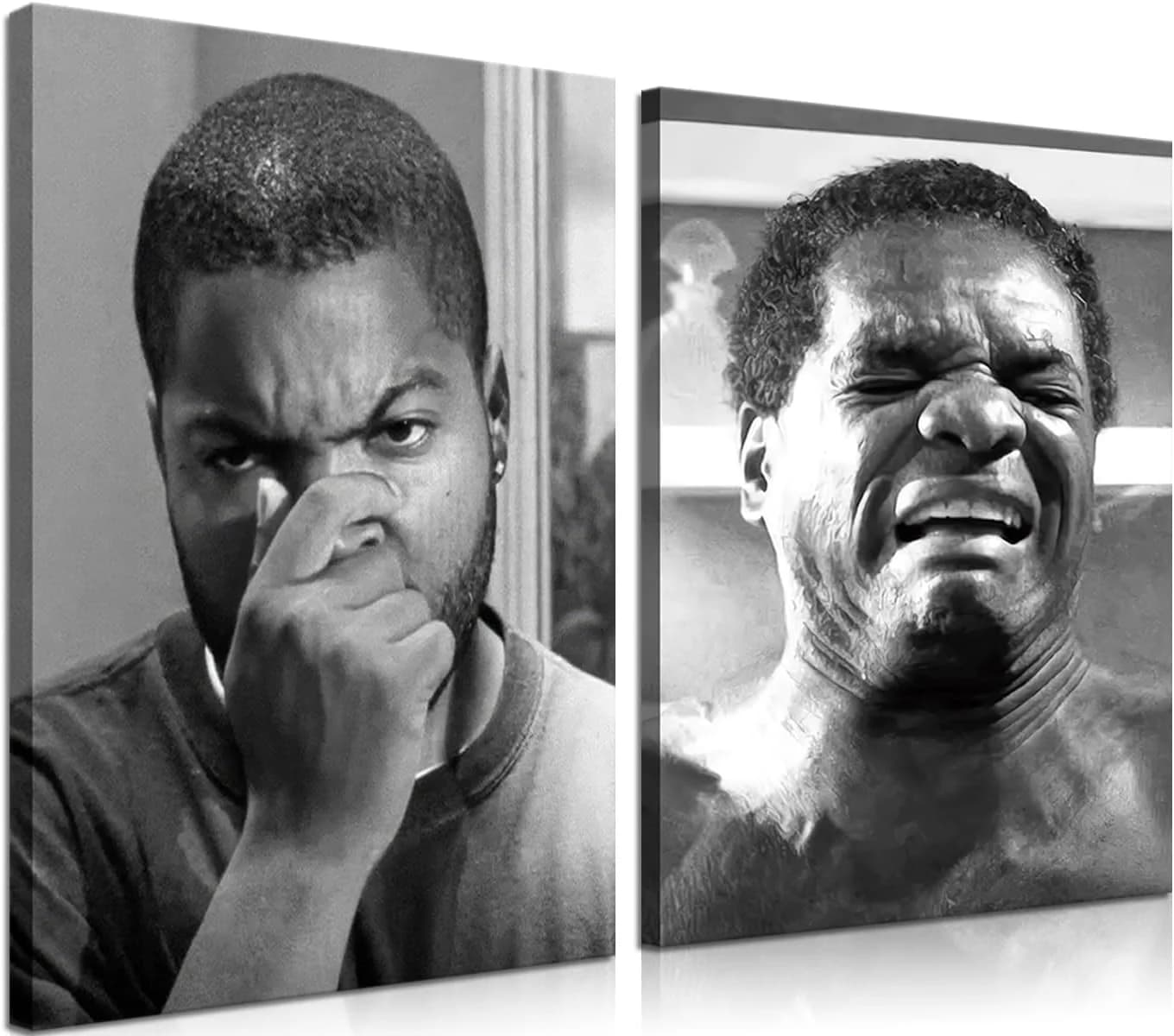 Framed Funny Bathroom Canvas Wall Art Set of 2 - Black and White Vintage Comedy Movies Posters, Funny Toilet Humour Smel