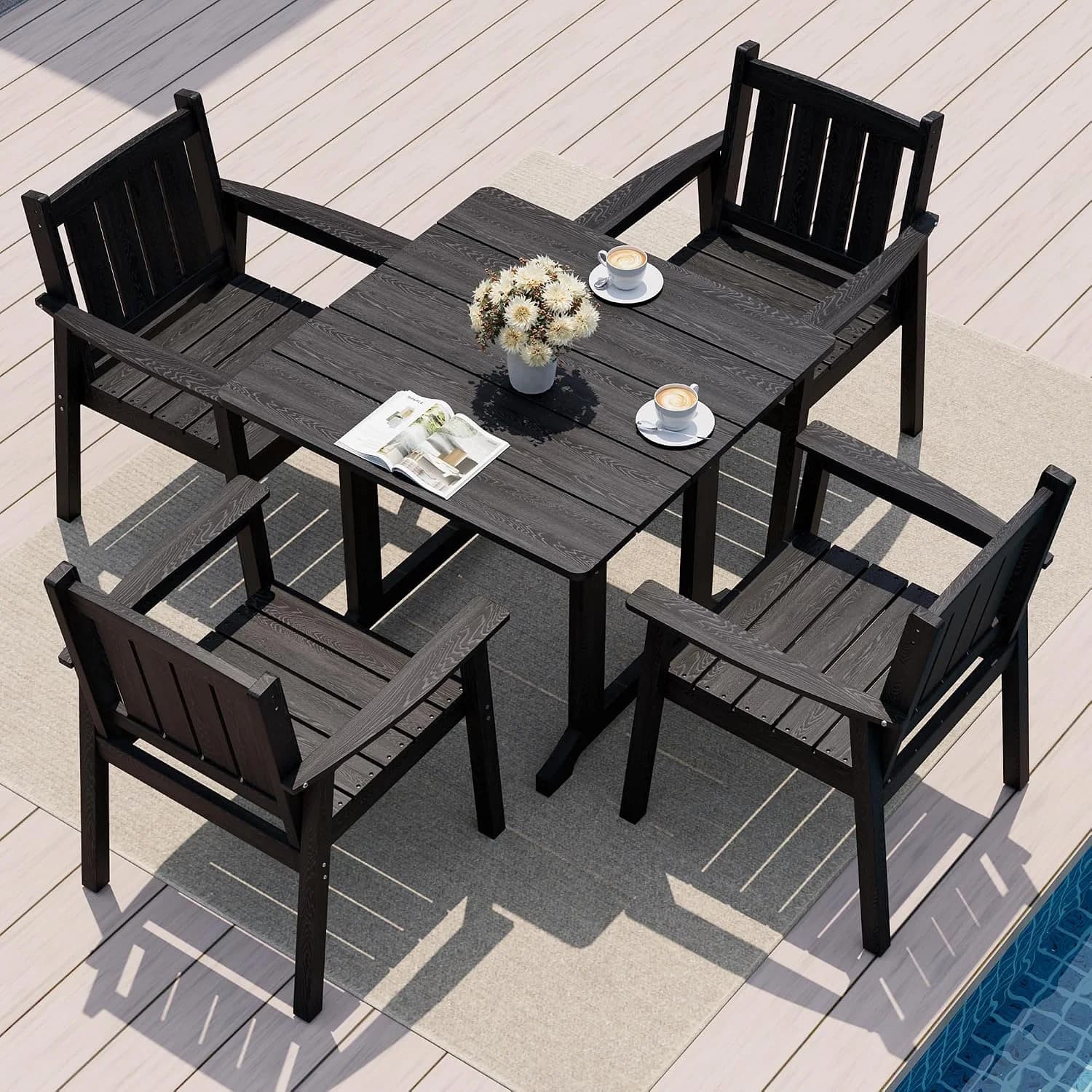Pamapic Patio Dining Table Set, 5-Piece Outdoor Dining Set for 4, Black
