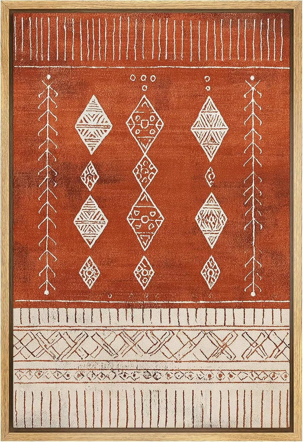SIGNWIN Framed Framed Canvas Wall Art Terracotta Tribal Print Boho Modern Multicolor for Living Room, Bedroom, Office -
