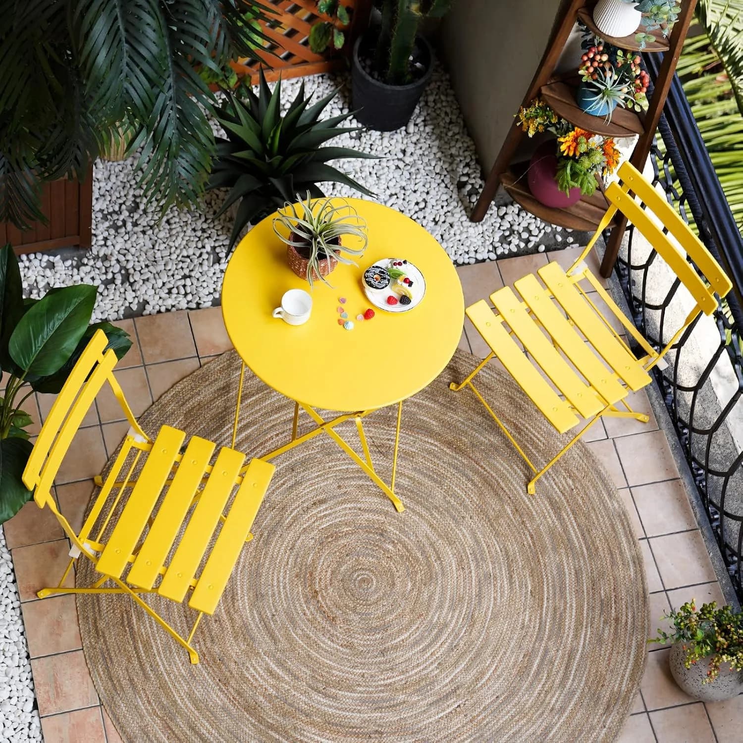 Grand patio 3-Piece Folding Patio Bistro Set Outdoor Porch Balcony, Yellow
