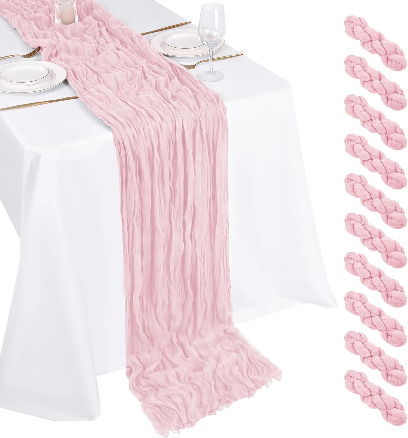 10 Pack Light Pink Cheesecloth Table Runner 17x108 Inch Boho Gauze Cheese Cloth Table Runners for Wedding Party Baby Sho