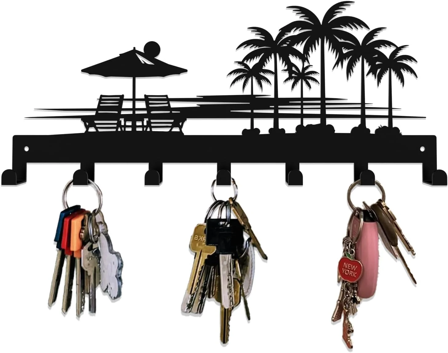 Tropical Style Key Holder Wall Mount with 7 Hooks, Key Hanger Organizer for Front Door, Hallway, Entryway & Office Decor