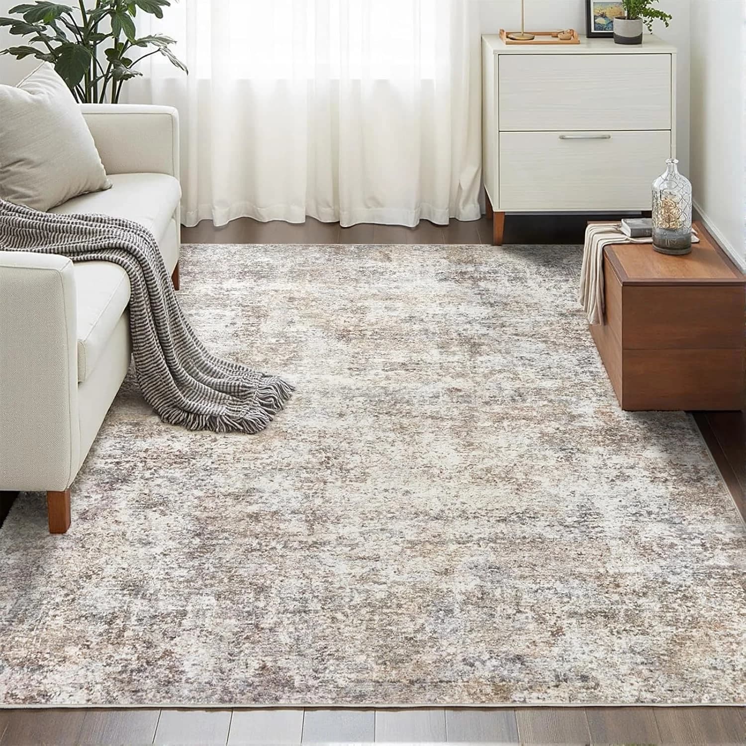 LOVORAL Area Rugs for Living Room: 5x8 Washable Neutral Abstract Rug for Bedroom Large Soft Modern Dining Room Rugs Indo
