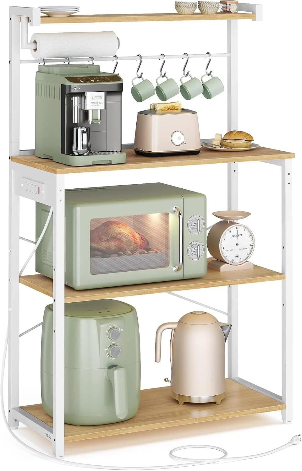 VASAGLE 4-Tier Kitchen Bakers Rack with Power Outlet, 31.5-Inch Wide