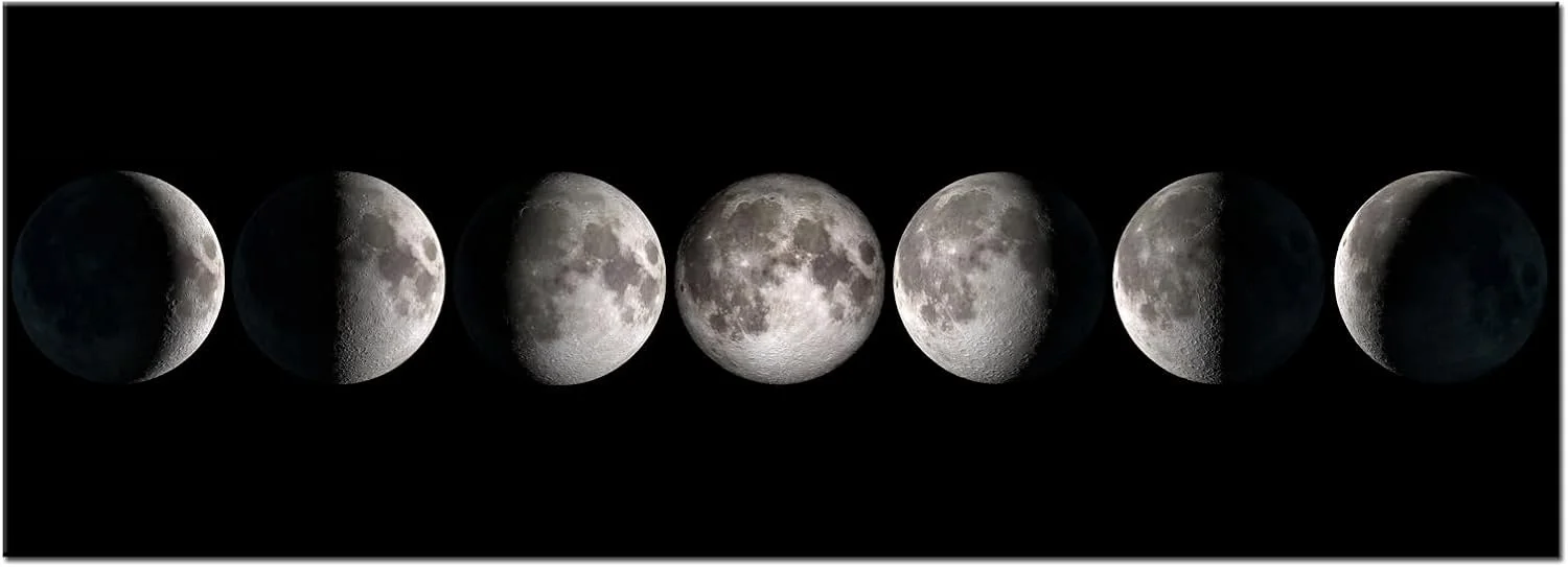sechars - Modern Giclee Canvas Prints Stretched Artwork Phases of Moon Black and White Pictures to Photo Paintings on Ca