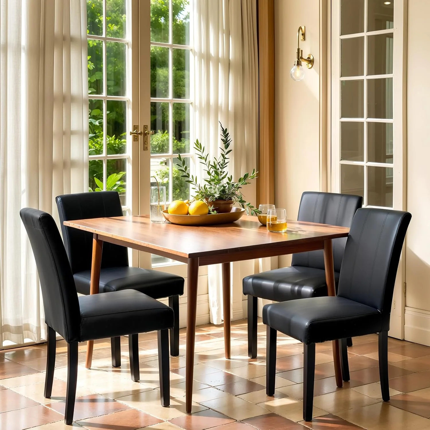 CHUN YI Dining Chairs Set of 4, Faux Leather Dining Room Chairs, Upholstered Modern Kitchen Parsons Chairs for Dining Ro