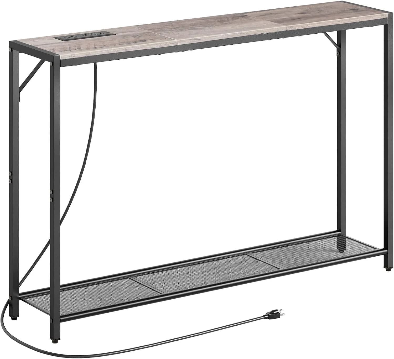 MAHANCRIS 43.7" Console Table with Outlet, Narrow Sofa Table with Shelf