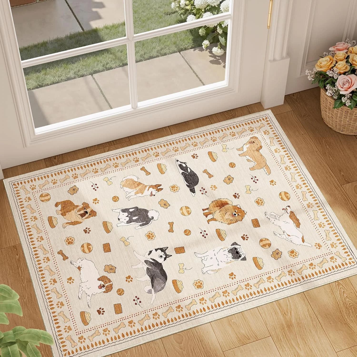 DUKINO 2x3 Bathroom Rugs, Washable Dog Kitchen Rug Non Slip, Beige Yellow