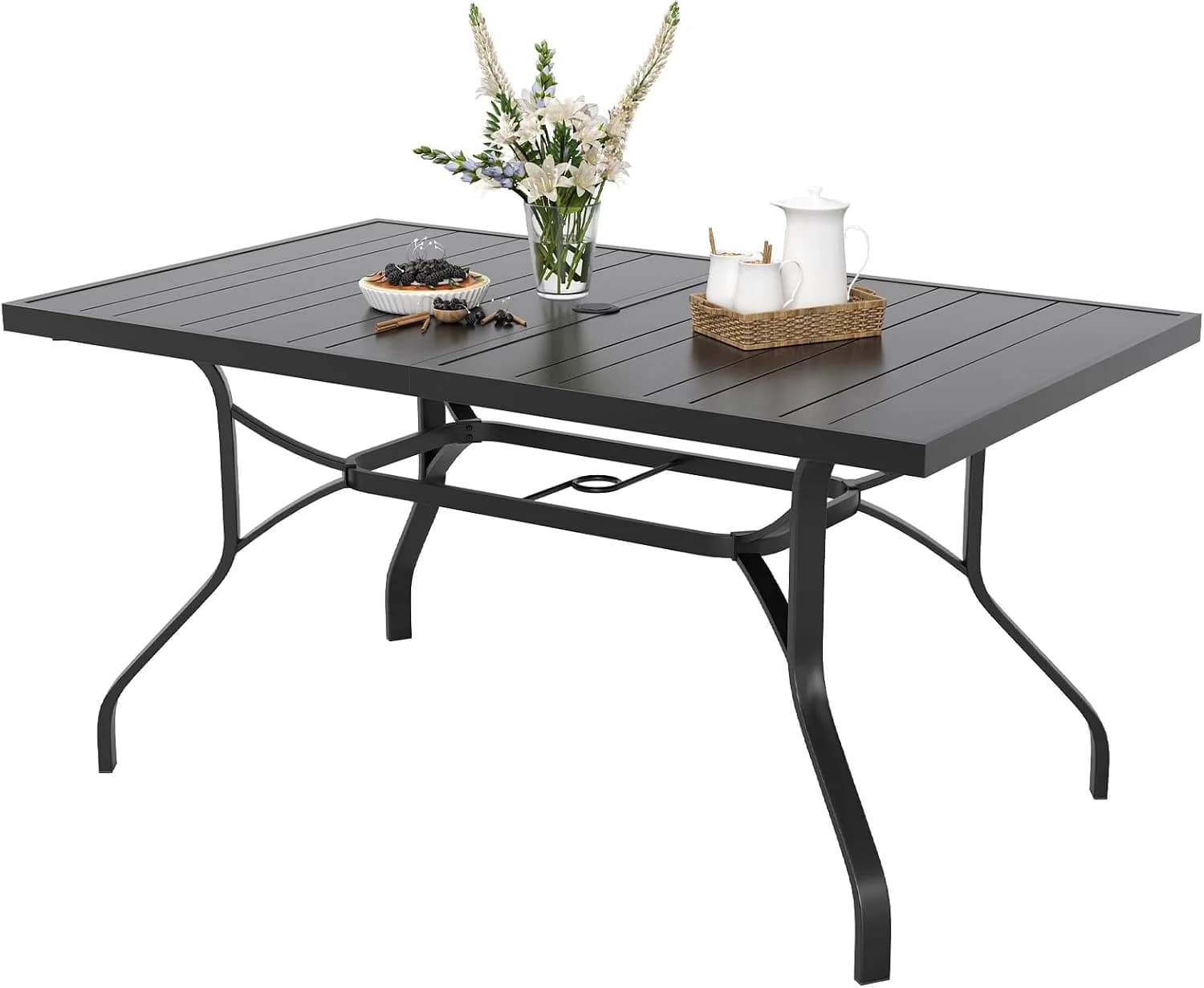 Soohow Outdoor Dining Table 60"x35", Rectangle Patio Dining Table with 1.57" Umbrella Hole, Outdoor Metal Furniture for