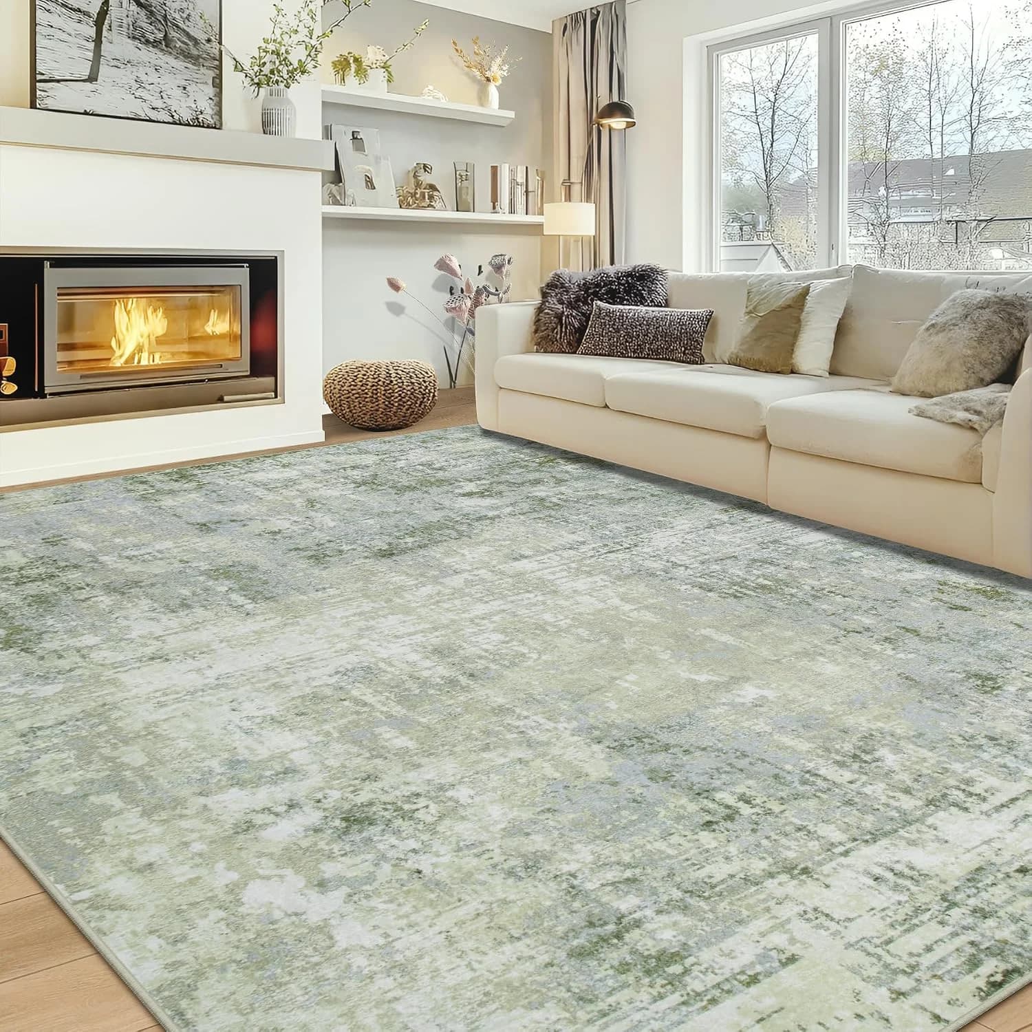 Aelenmu 10x14 Area Rugs for Living Room Dining Room Washable Green