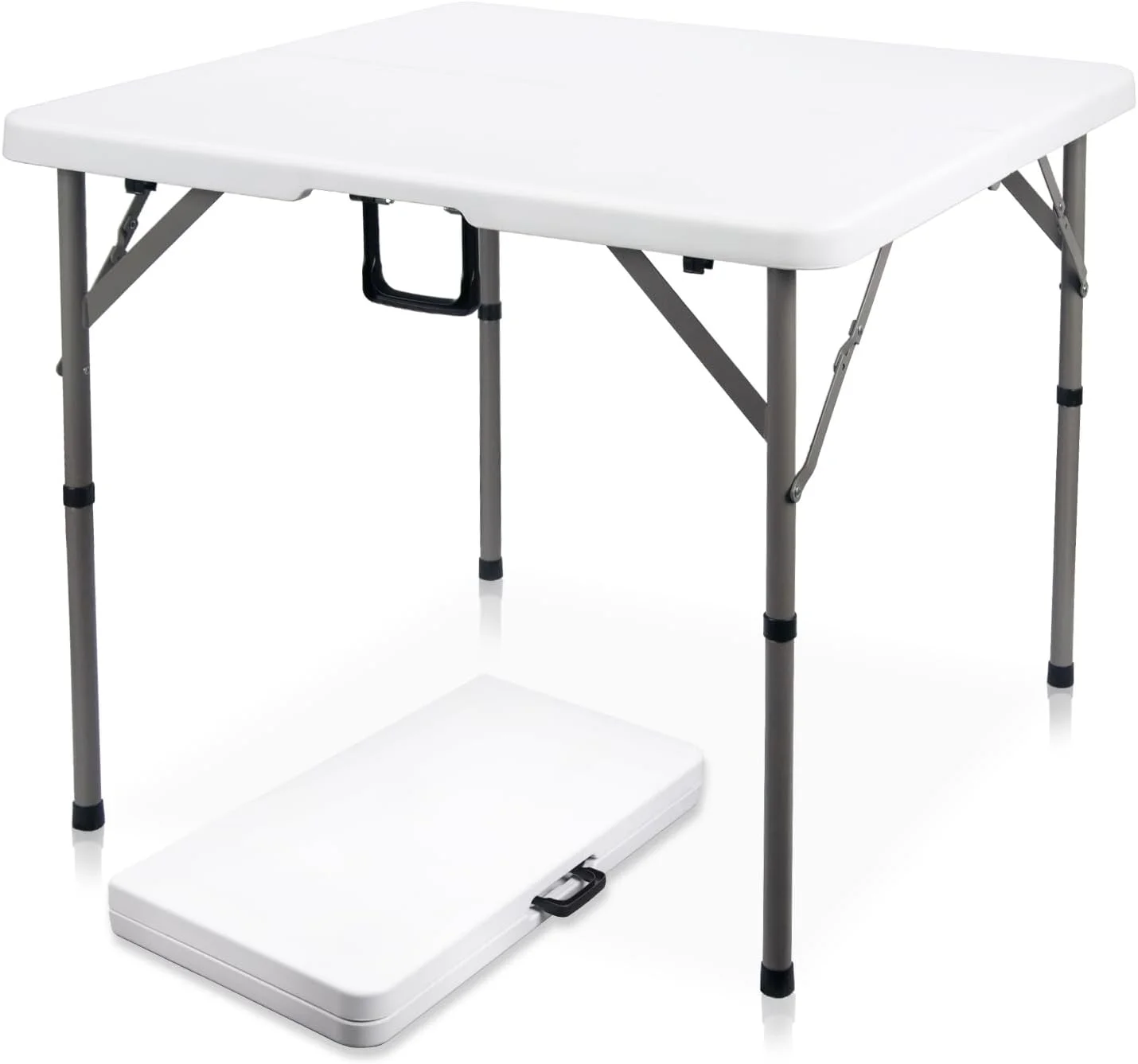 34" Square Folding Card Table,Fold-in-Half Utility Portable Table,White