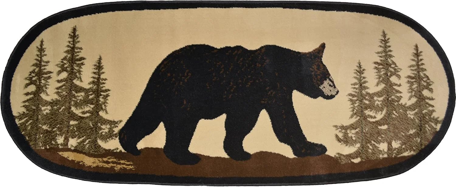 Rug Empire Rustic Lodge Novelty Area Rug, 26" W x 63" L, Bear Oval, Multi