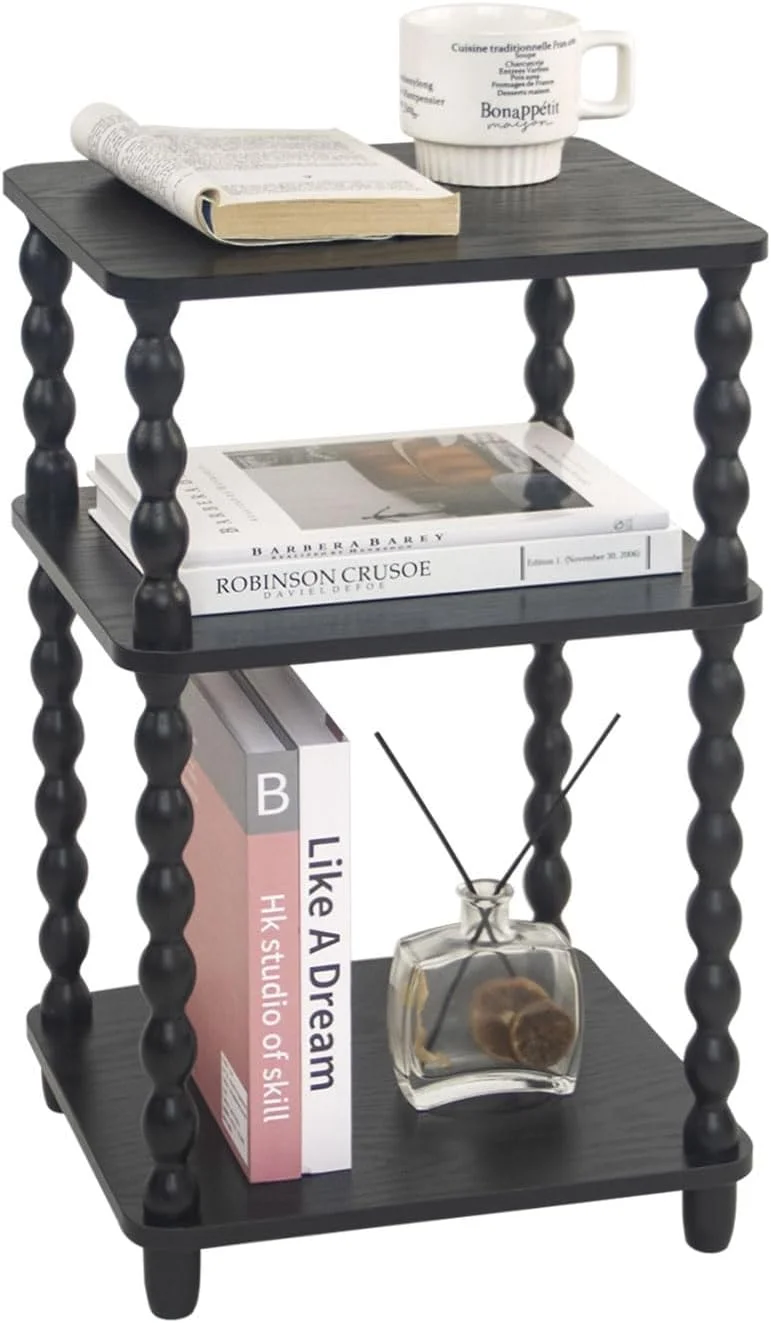 Fultyle Black Side Table, Small End Table with Shelf, Vintage Nightstand