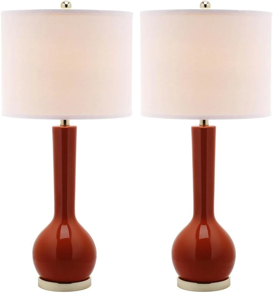 SAFAVIEH Lighting Collection Mae Long Neck Modern Contemporary Blood Orange Ceramic 31-inch Bedroom Living Room Home Off