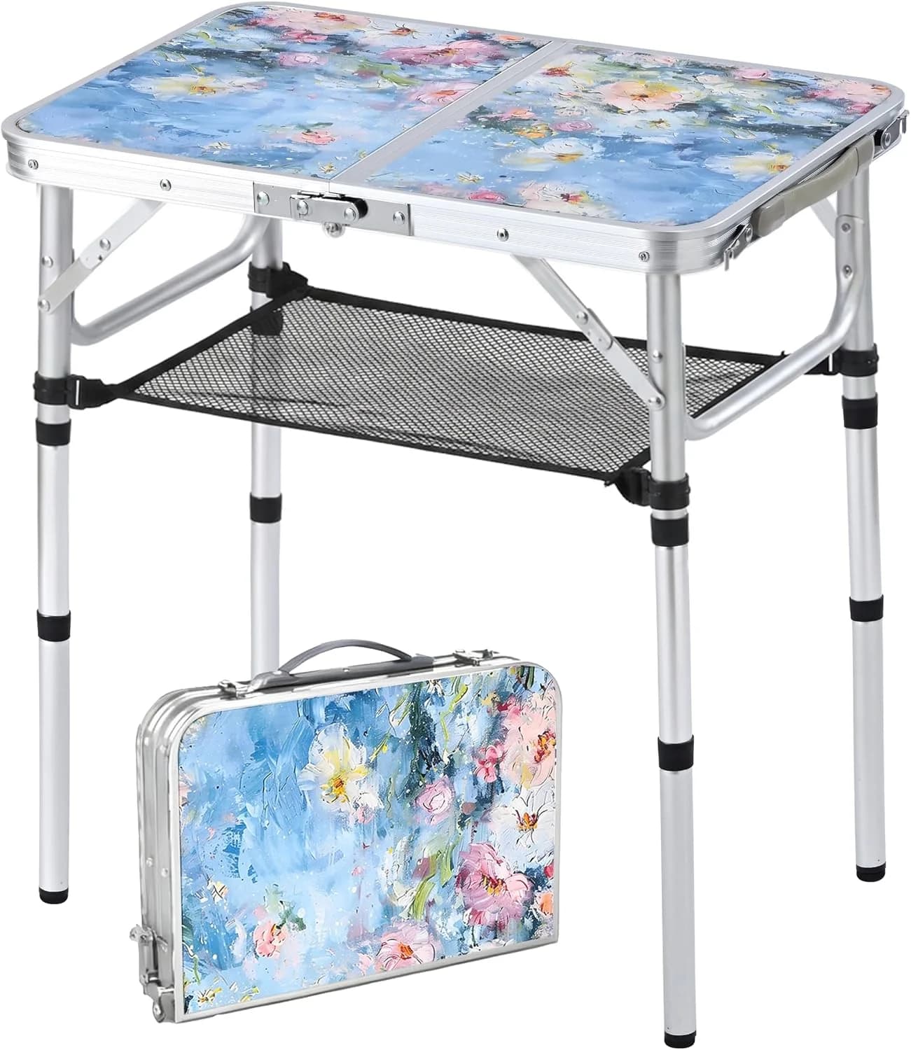 Outdoor Side Table, Portable 3 Adjustable Height, Small Folding Table