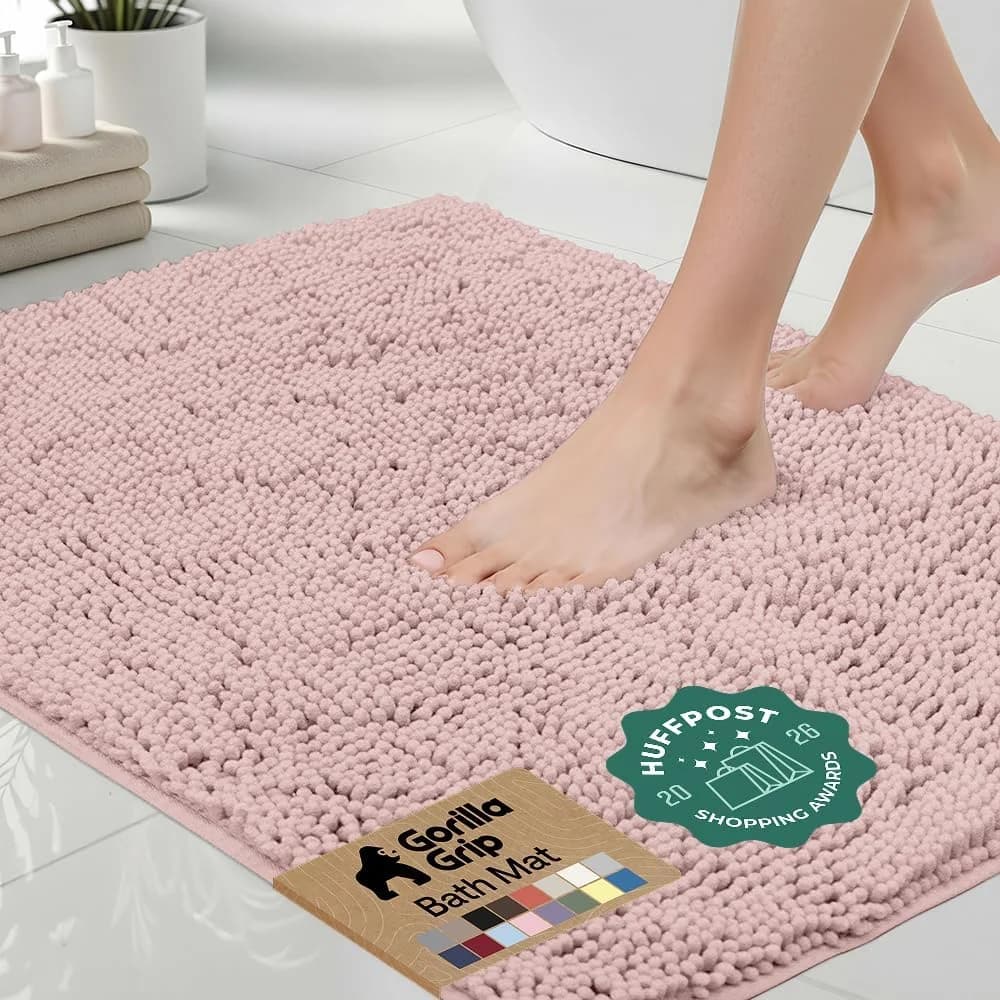 GORILLA GRIP Bath Rug Mat for Bathroom, Absorbent Chenille 24x17 Dusty Rose