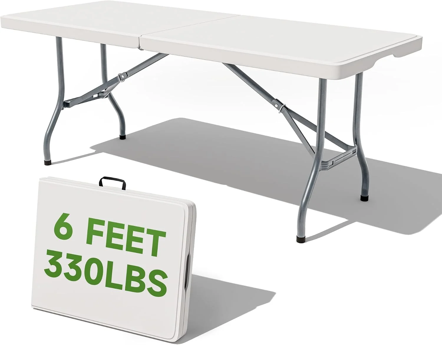 Folding Table 6 Foot - Heavy Duty 330LBS Capacity, Sturdy & Foldable Design with Safety Lock - Portable Tables Folding f