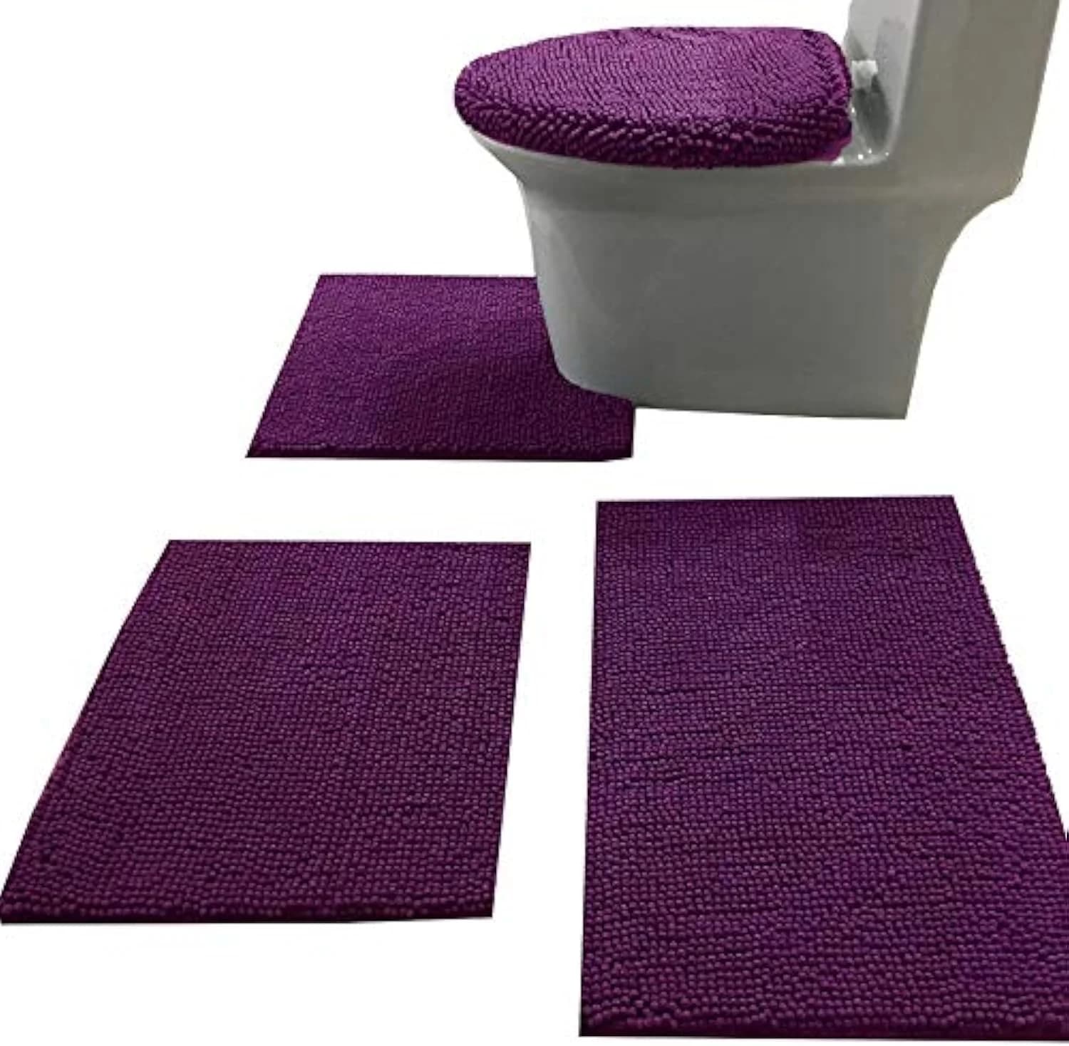 Madeals Bath Rug Set 4 Piece with Toilet Lid Cover and Rug Set Combo, Soft Shaggy, 3 Piece and U-Shaped Toilet Floor Rug