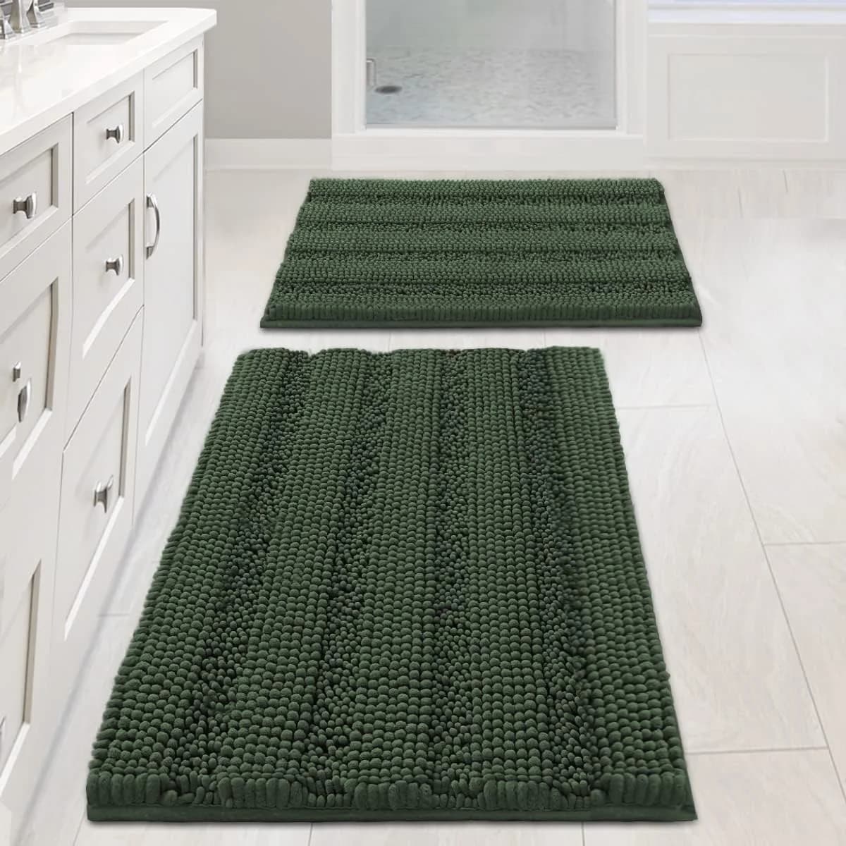 H.VERSAILTEX Extra Thick Chenille Striped Pattern Bath Rugs for Bathroom Non Slip - Soft Plush Shaggy Mats Floor, Indoor