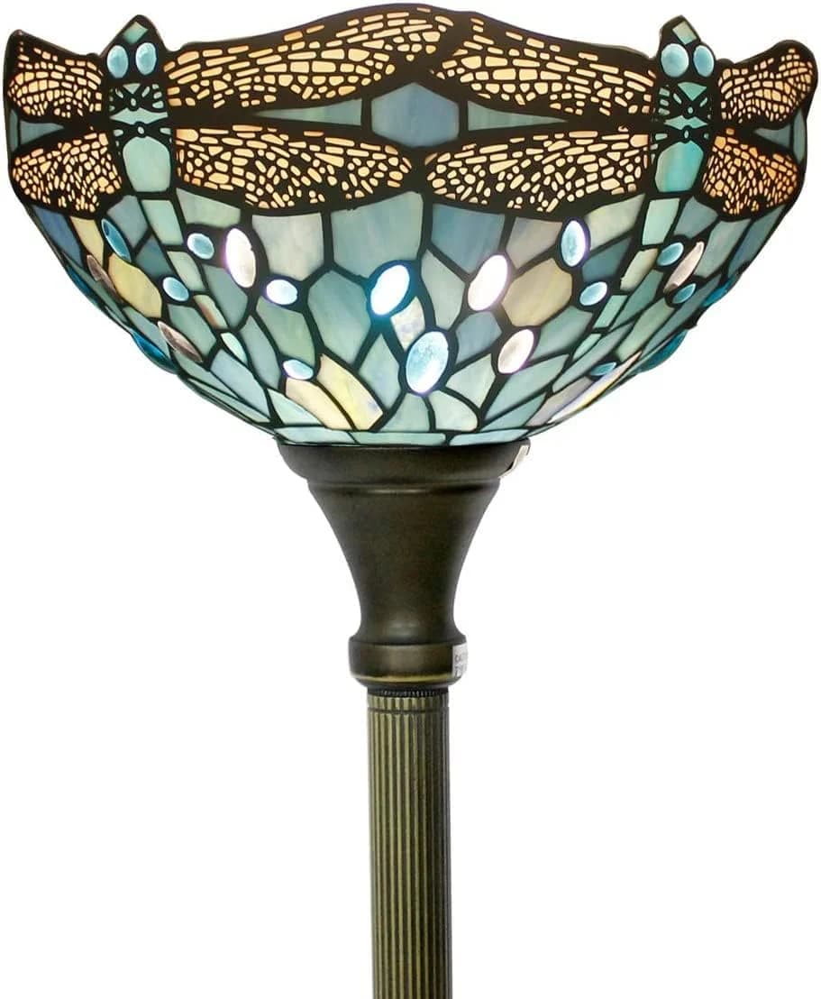 WERFACTORY Tiffany Floor Lamp Sea Blue Stained Glass Torchiere Pole Light