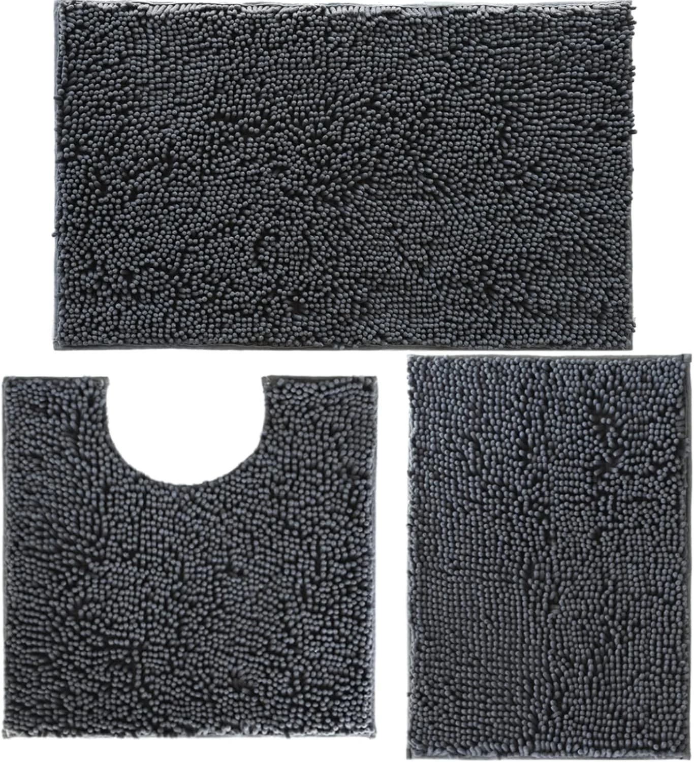Bathroom Rugs Set Non Slip 3 Piece Bath Mat Washable Chenille Bath Rugs with PVC Backing Bath Carpet,Absorbent Bathroom
