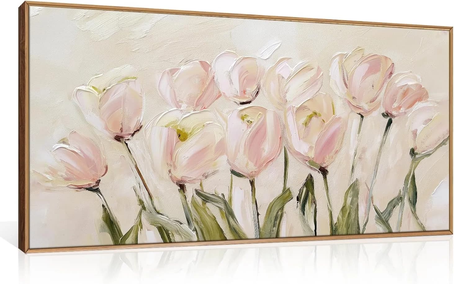 CHDITB Tulip Floral Framed Canvas Wall Art, Large Modern Pink Flower Decor