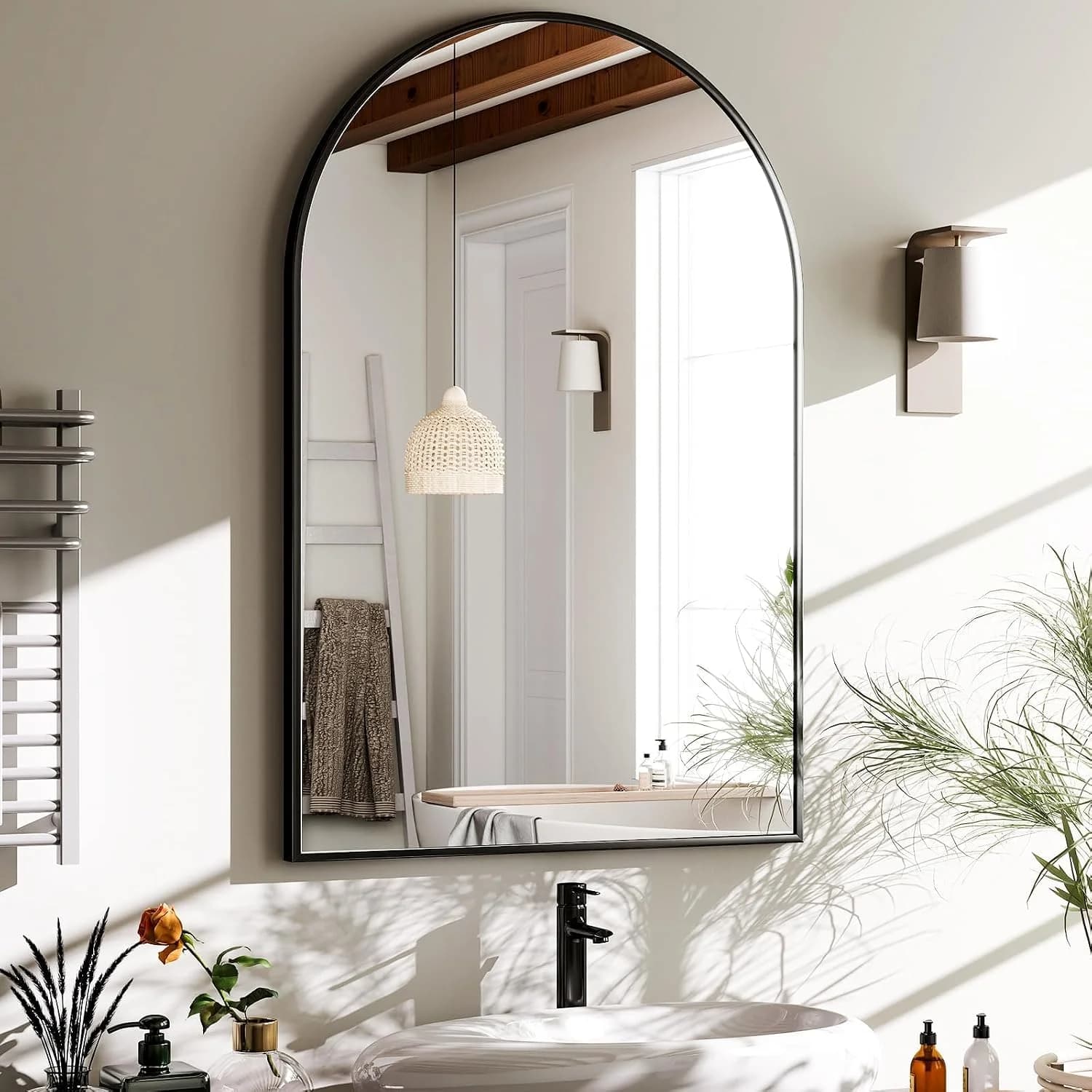 HARRITPURE 20"x30" Arched Bathroom Mirror Wall Mounted Black Arch Mirror