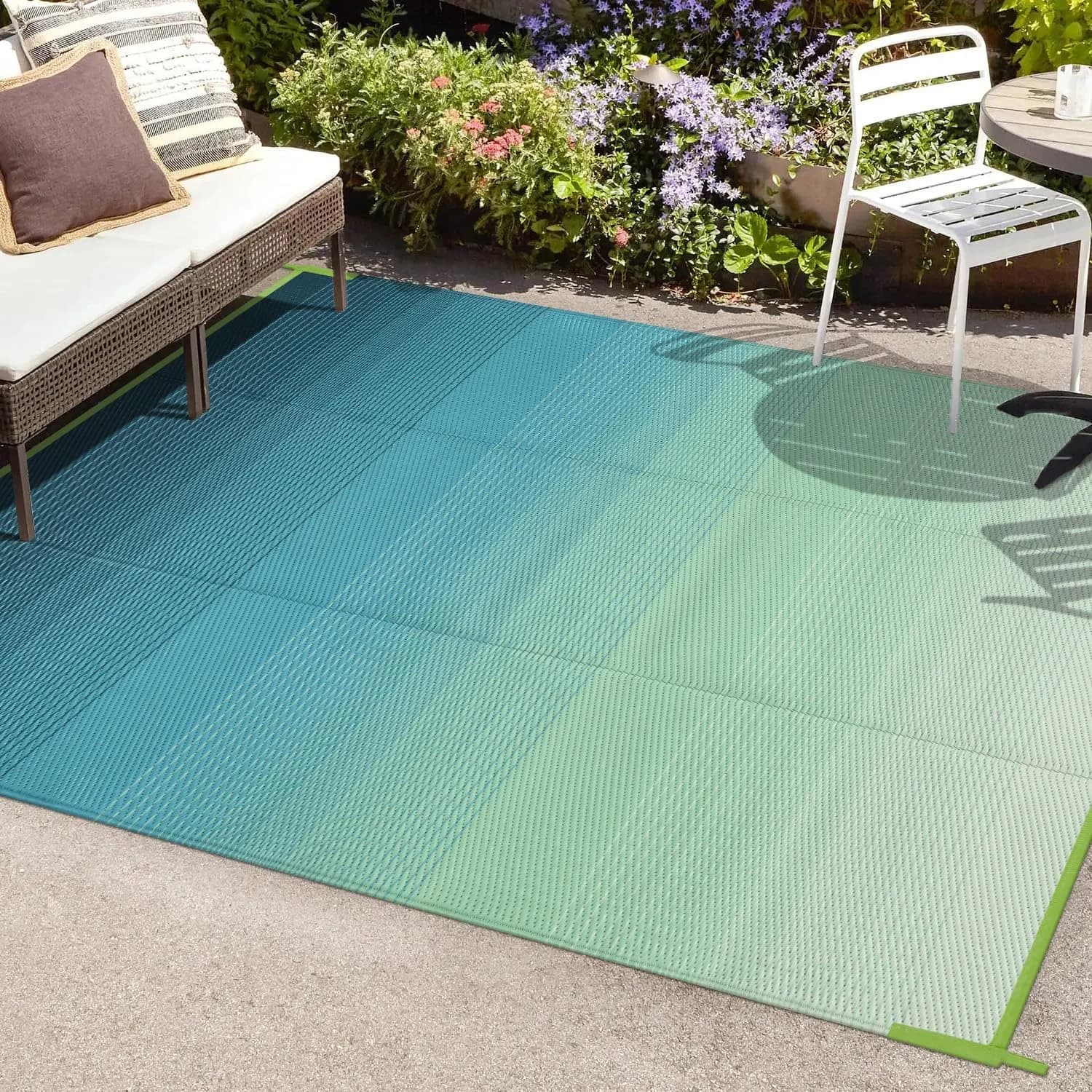 Anidaroel 6x9ft Ombre Outdoor Rug Waterproof, Plastic Straw Outside Rug, Camping Rugs for Outside RV, Large Outdoor Area
