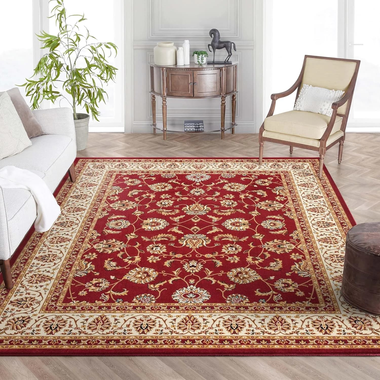 Well Woven Barclay Collection Sarouk Red 5x7 Area Rug - for Living Room, Bedroom, and Dining Room