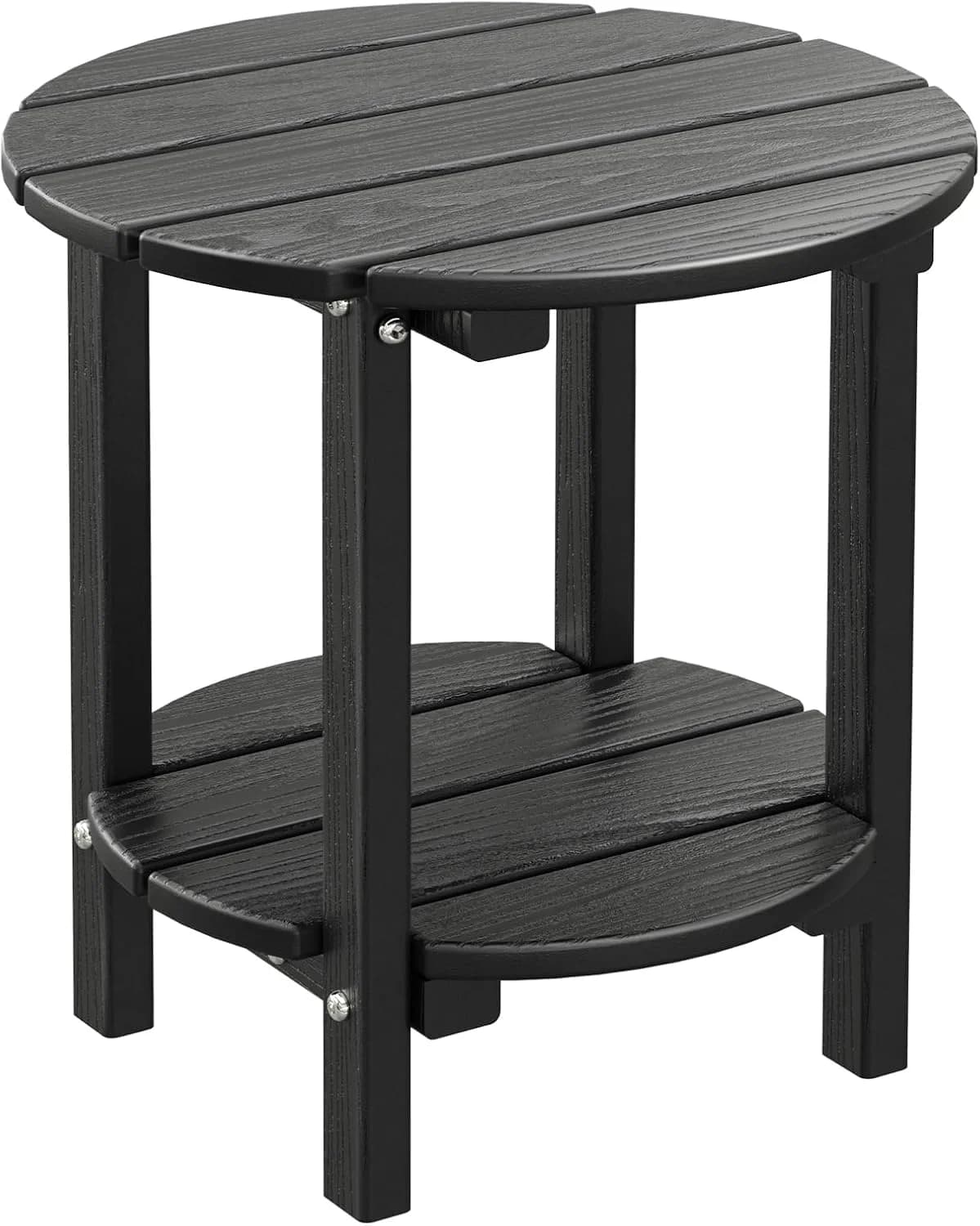 2 Tier Round Outdoor Side Table with Wood-Like Grain, HDPE Adirondack Table Patio Side Table, Weather Resistant End Tabl