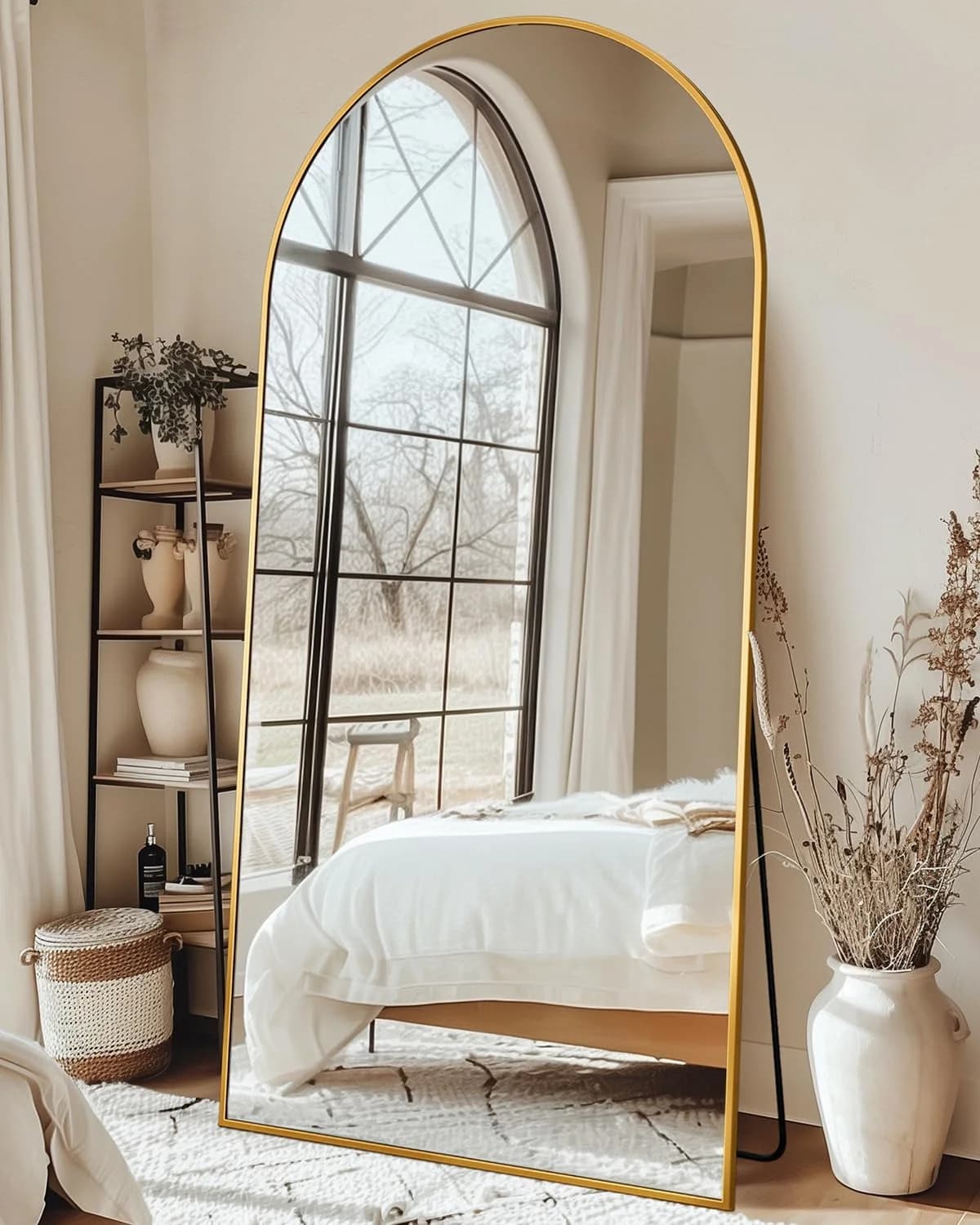 76"x34" Arched Full Length Mirror with Stand,Full Body Floor Mirror