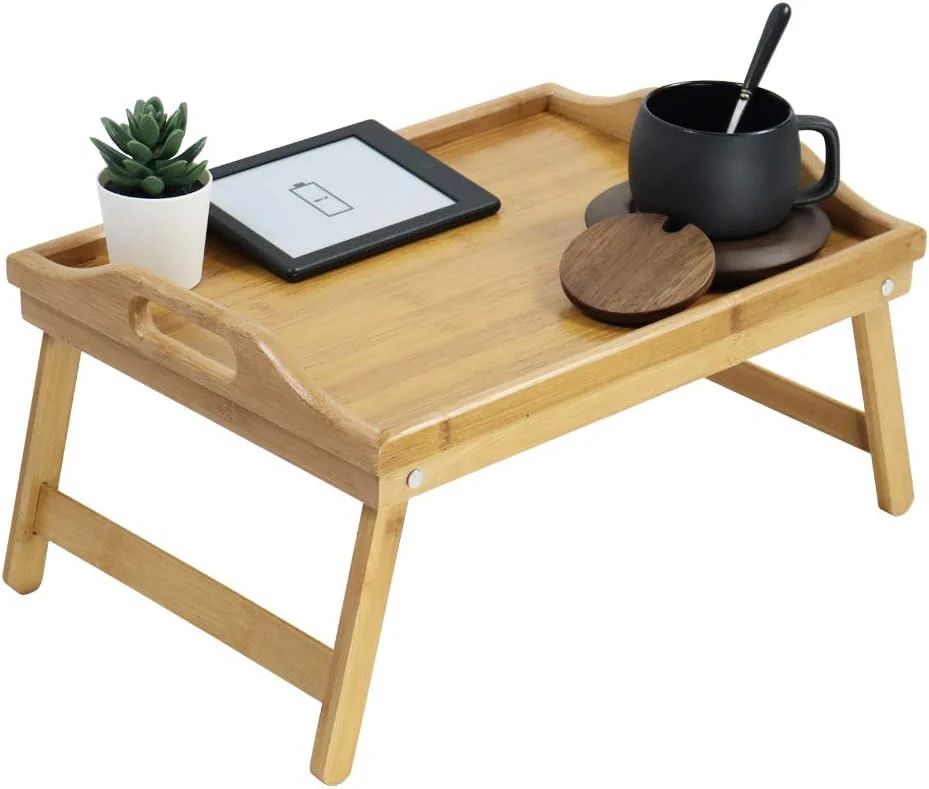 KKTONER Bamboo Bed Table Tray Breakfast Tray with Folding Legs Bed Tray for Eating and Laptop Serving Trays for Bedroom