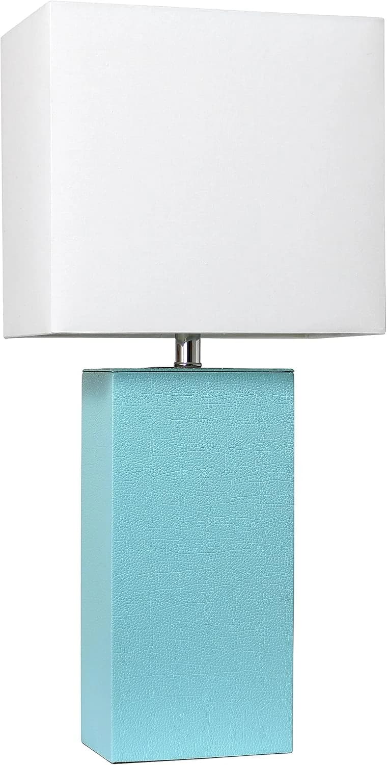 Elegant Designs LT1025-AQU Modern Leather Table Lamp with White Fabric Shade, Aqua