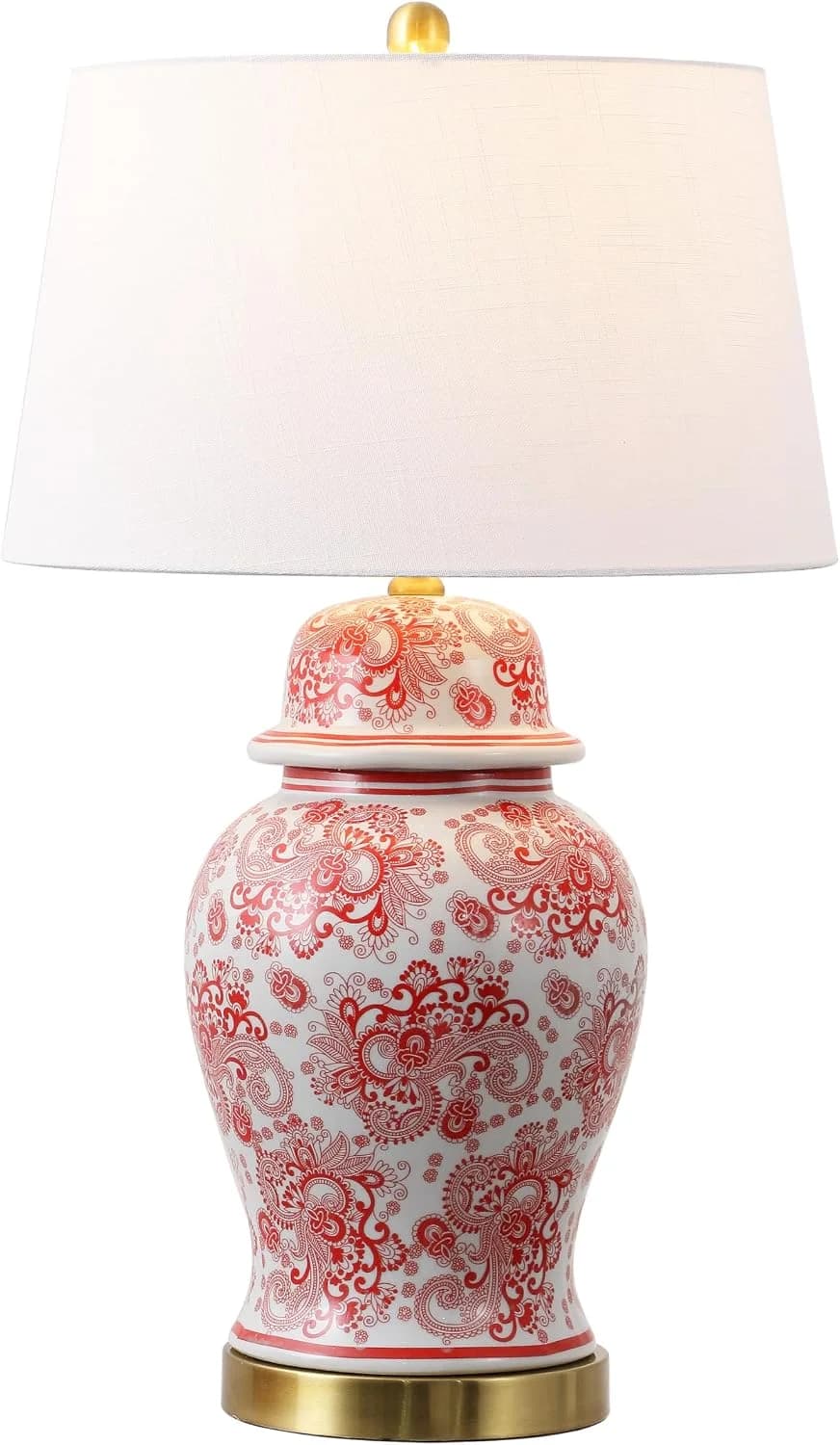 JONATHAN Y Ellis Chinoiserie Ginger Jar Table Lamp 29.5", Red/White