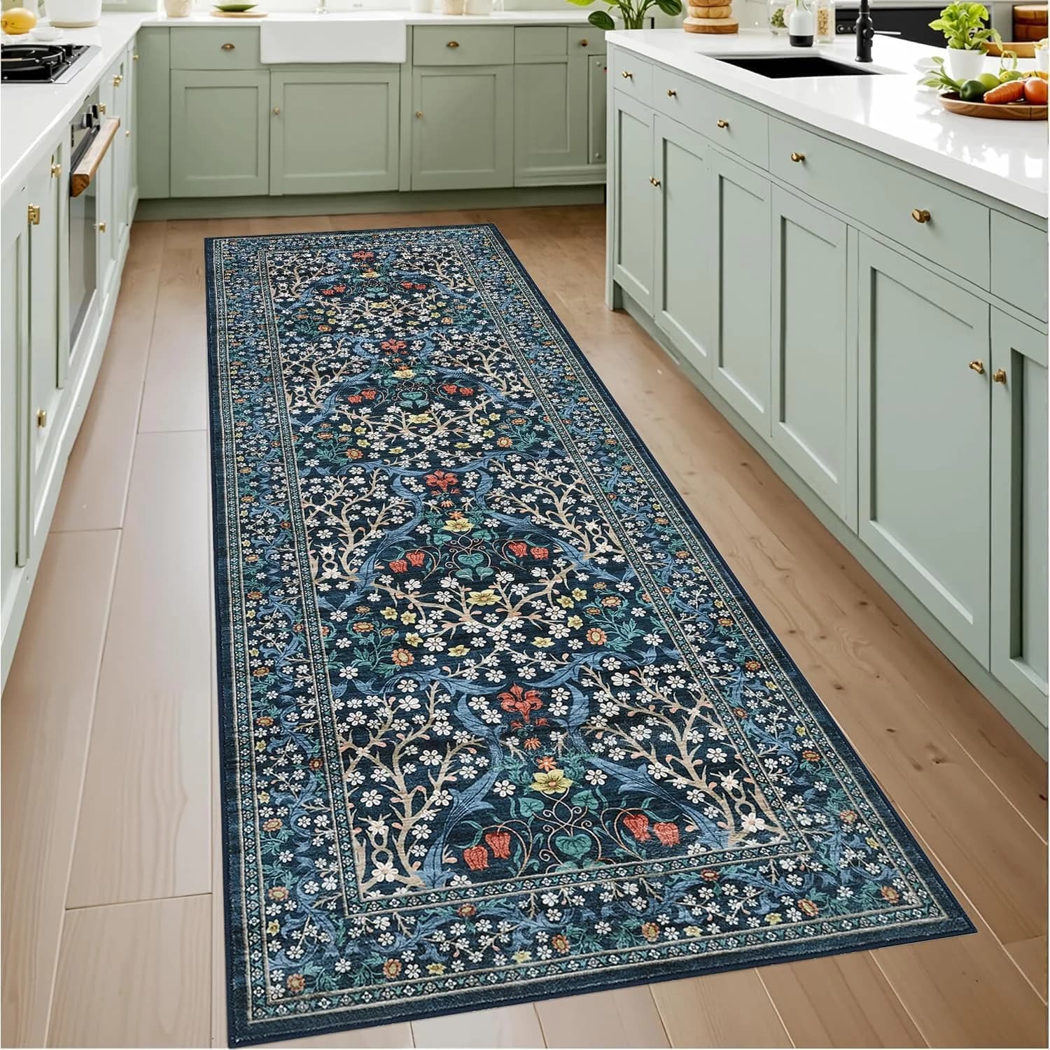 GarveeHome Blue Floral 2x6 Washable Kitchen Runner Rug