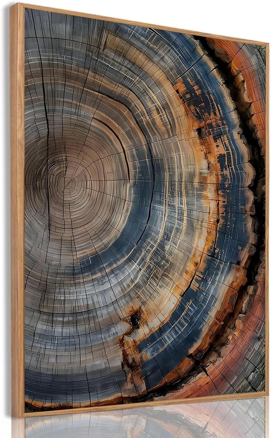 Tree Ring Wall Art Framed, Modern Nature Decor, Easy to Hang 12x16 Inch