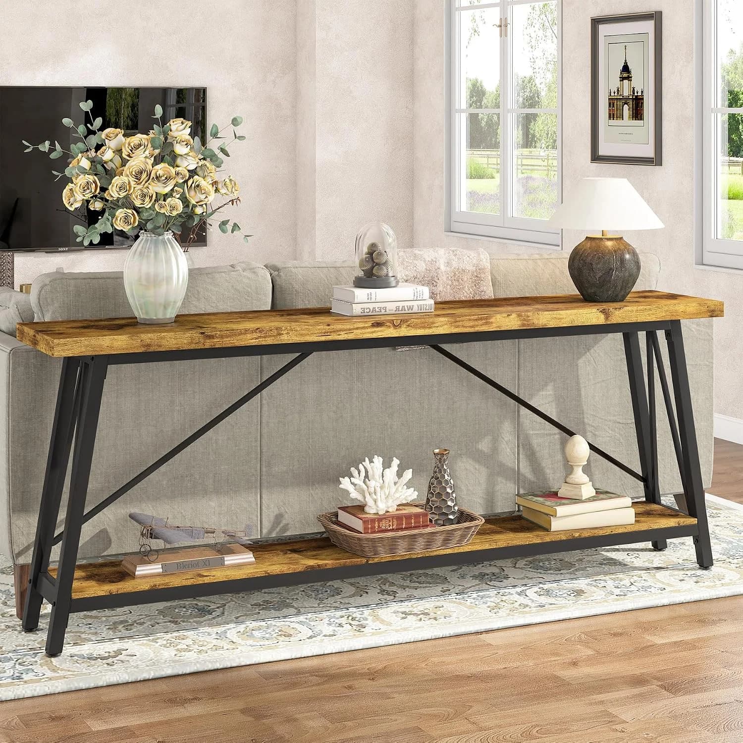 Tribesigns 70.9 Inches Extra Long Sofa Table Behind Couch, Industrial Entry Console Table for Hallway, Entryway & Living