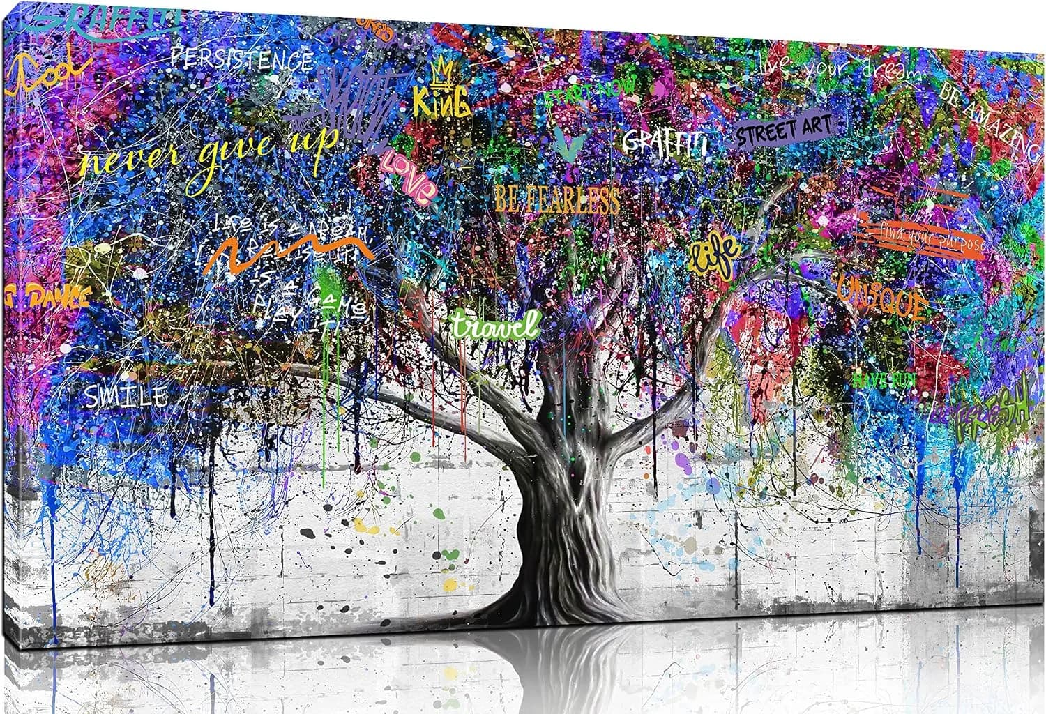 CIRABKY Tree Wall-Art For Bedroom - Abstract Art Wall Decor - Graffiti Wall Art For Living Room Large Size Colorful Pict