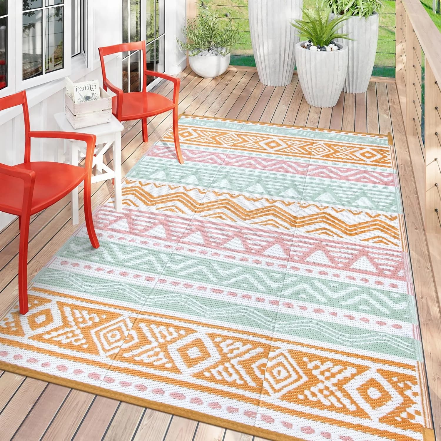 Lahome Outdoor Rug Waterproof, 5x8ft Reversible Outdoor Plastic Straw Rug
