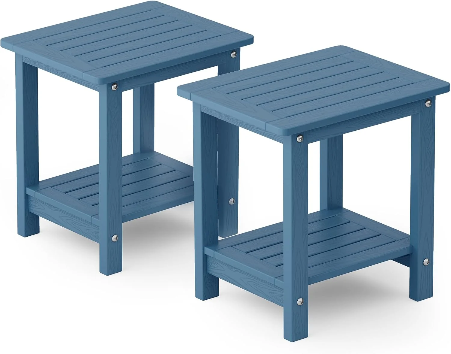 YEFU Outdoor Side Table Set of 2, Weather Resistant HIPS, 2-Tier, Navy Blue