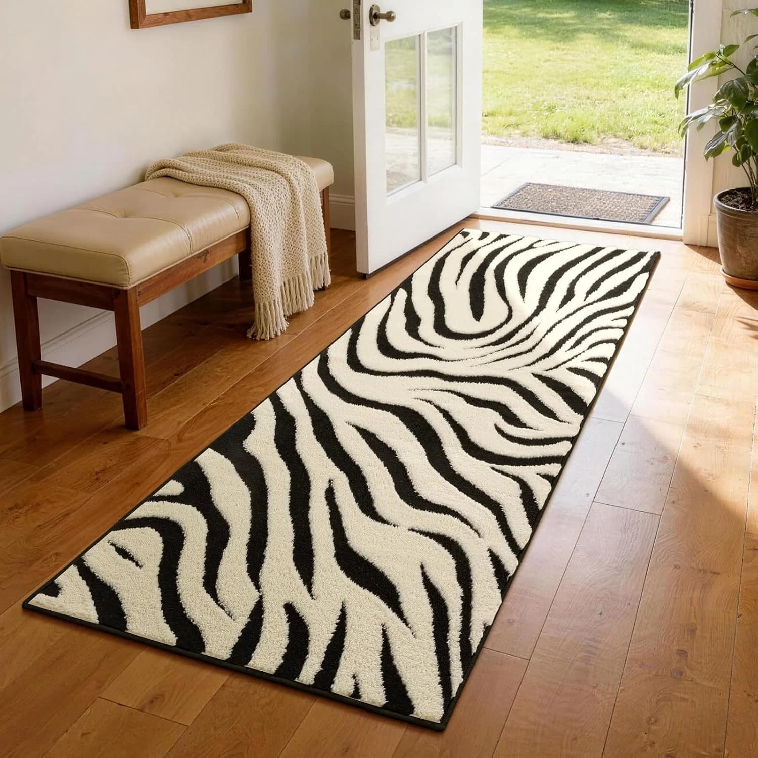 YIHOUSE Zebra Hallway Runner Rugs 2×6: Modern Washable Non Slip Kitchen Rug
