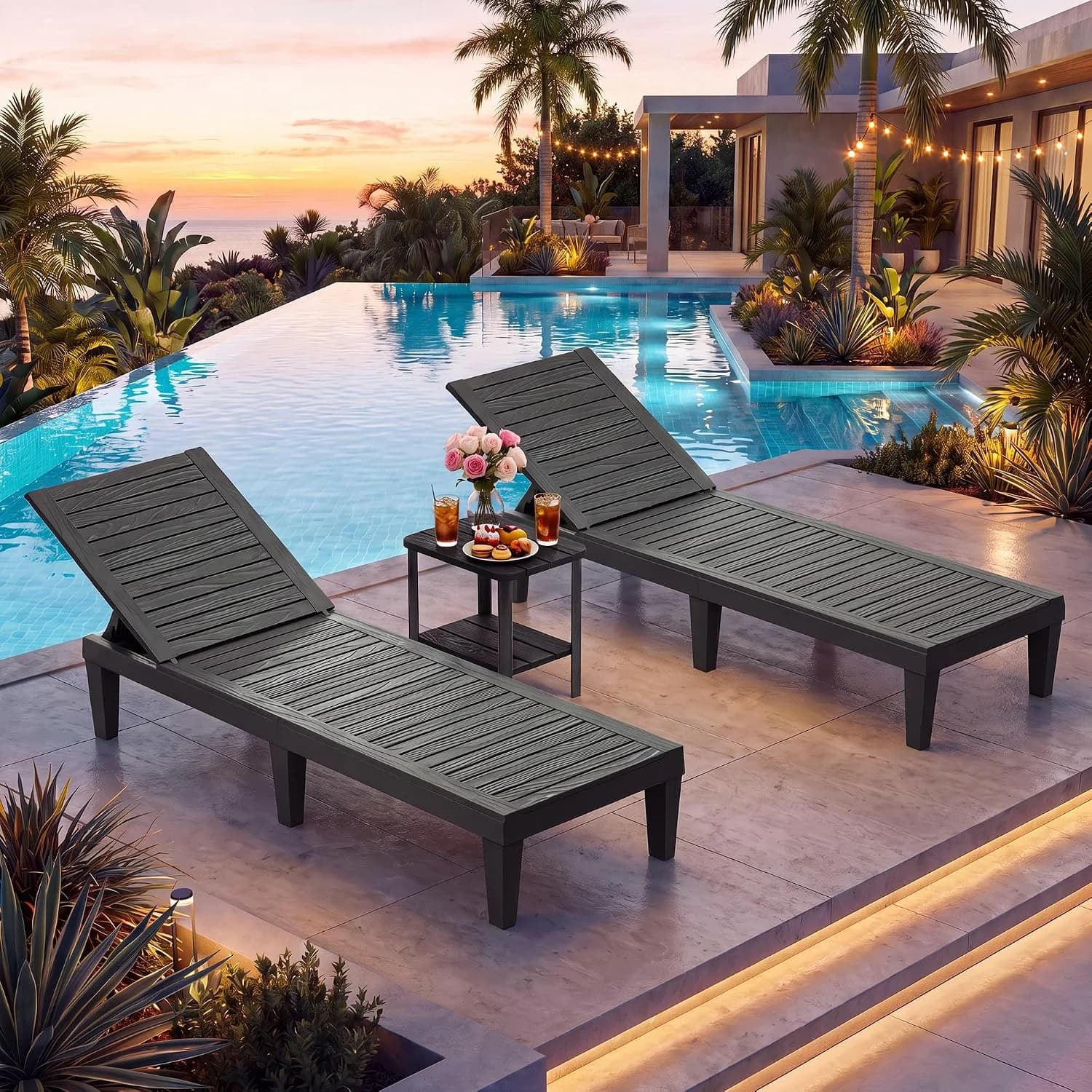 NUNU LAB Outdoor Chaise Lounge Chairs Set (Black, 2pcs)