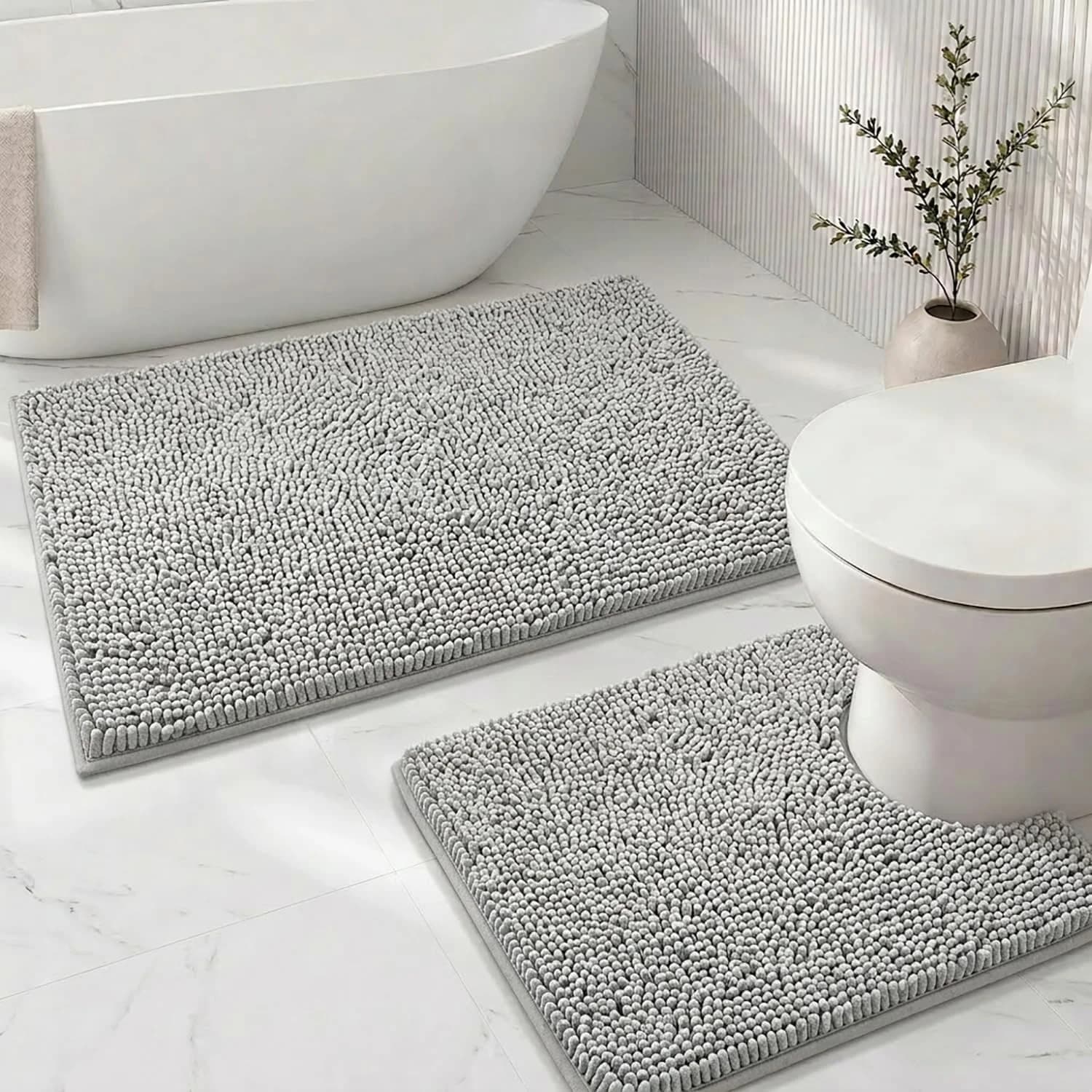 Bathroom Rugs Sets 2 Piece,Super Absorbent Soft,Thick,Machine Washable Chenille Bath Mat,Non Slip Toilet Floor Rug,Bath