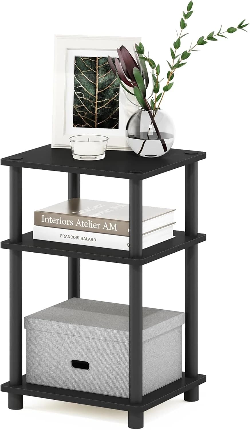 Furinno JUST Toolless 3-Tier Side Table, Open Shelf End Table, Americano