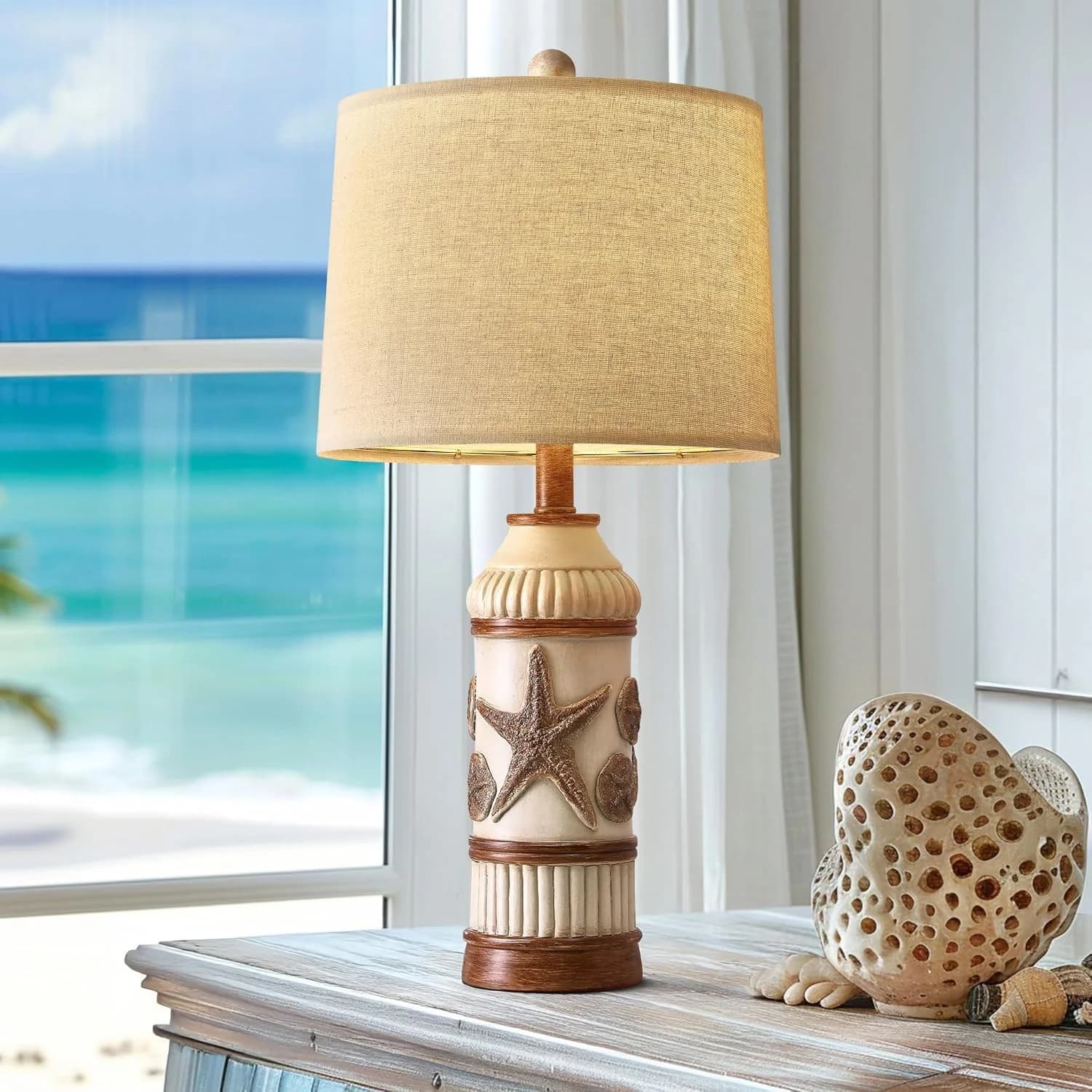 OYEARS 24“ Table Lamp for Bedroom, Boho Table Lamp for Living Room, Bedside Nightstand Lamp, Coastal Nautical Lamp with