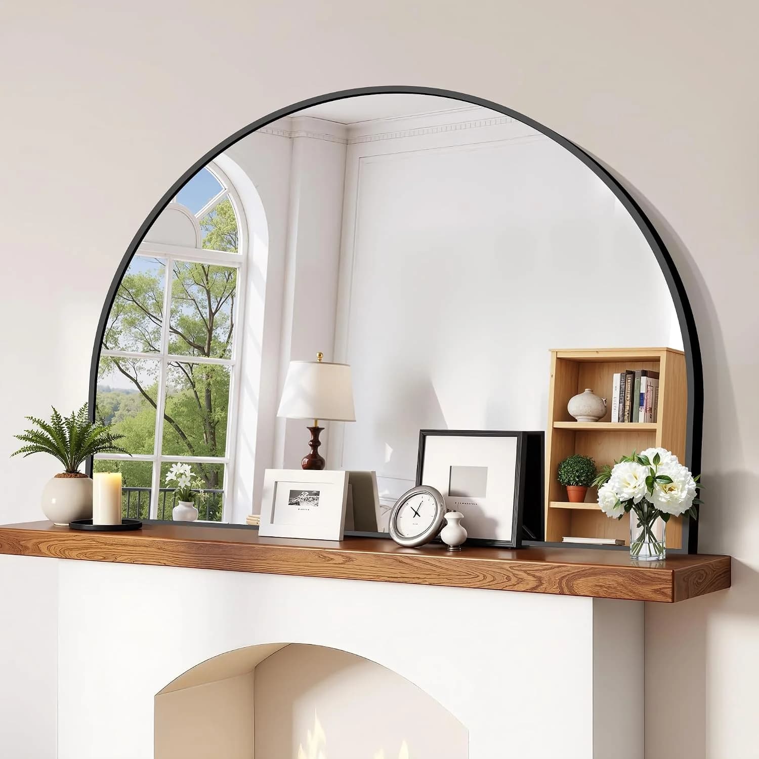 CIRCUMI Arched Wall Mirror, 48"x36" Black Arched Mirror for Entryway Table