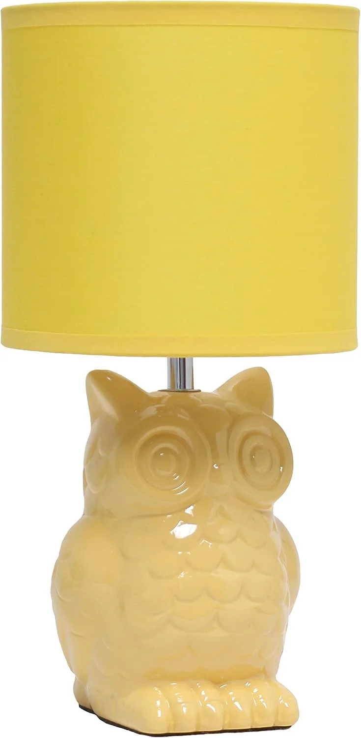 Simple Designs LT1136-DLN 12.8" Contemporary Ceramic Owl Bedside Table Desk Lamp w Matching Fabric Shade for Decor, Bedr