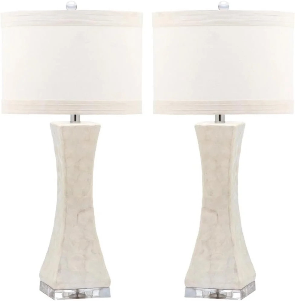 SAFAVIEH Lighting Collection Shelley Coastal White Concave Capiz Shell 31-inch Bedroom Living Room Home Office Desk Nigh